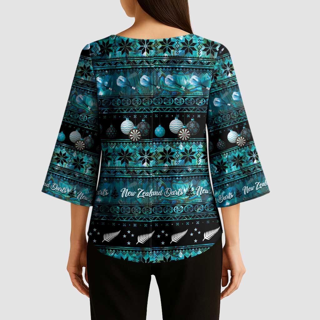 New Zealand Darts Christmas Kimono Sleeve Blouse Merry Xmas Aotearoa Maori Paua Shell - Vibe Hoodie