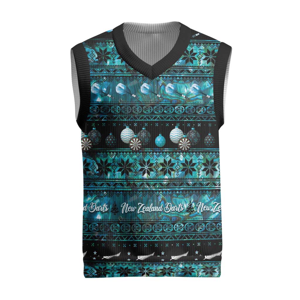 New Zealand Darts Christmas Knitted V-Neck Vest Merry Xmas Aotearoa Maori Paua Shell - Vibe Hoodie