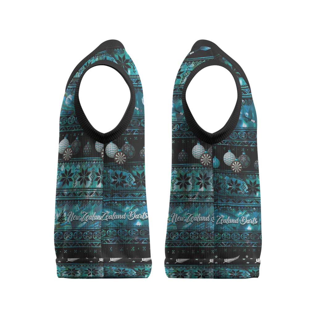 New Zealand Darts Christmas Knitted V-Neck Vest Merry Xmas Aotearoa Maori Paua Shell - Vibe Hoodie