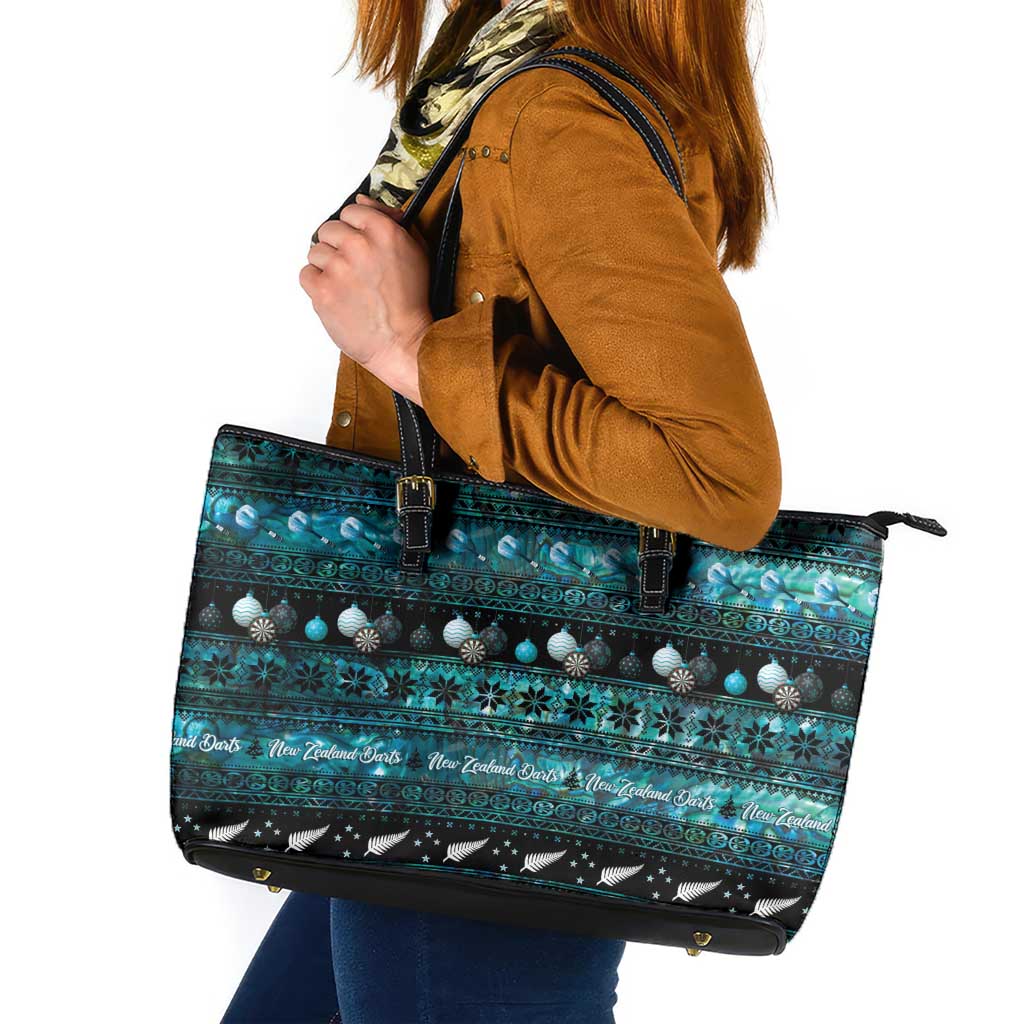 New Zealand Darts Christmas Leather Tote Bag Merry Xmas Aotearoa Maori Paua Shell - Vibe Hoodie