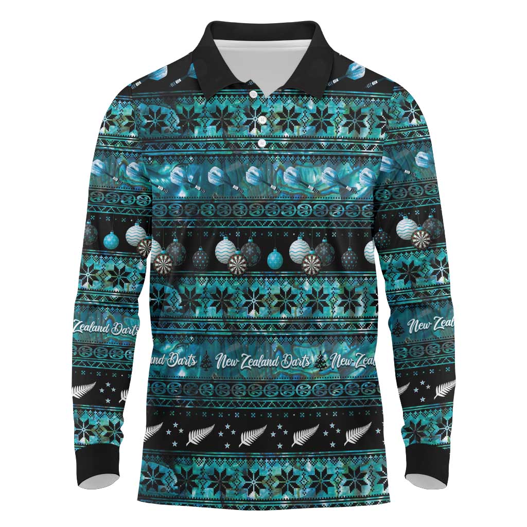 New Zealand Darts Christmas Long Sleeve Polo Shirt Merry Xmas Aotearoa Maori Paua Shell - Vibe Hoodie