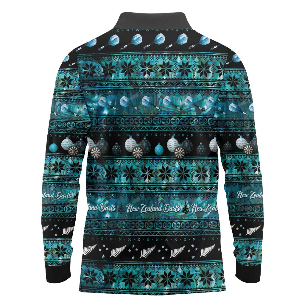 New Zealand Darts Christmas Long Sleeve Polo Shirt Merry Xmas Aotearoa Maori Paua Shell - Vibe Hoodie