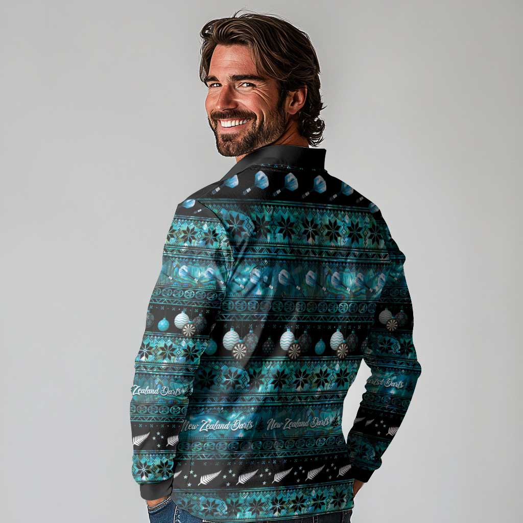 New Zealand Darts Christmas Long Sleeve Polo Shirt Merry Xmas Aotearoa Maori Paua Shell - Vibe Hoodie