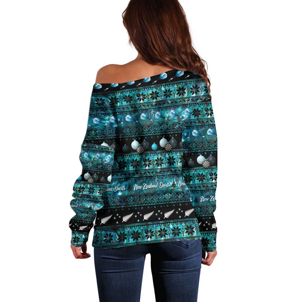 New Zealand Darts Christmas Off Shoulder Sweater Merry Xmas Aotearoa Maori Paua Shell - Vibe Hoodie