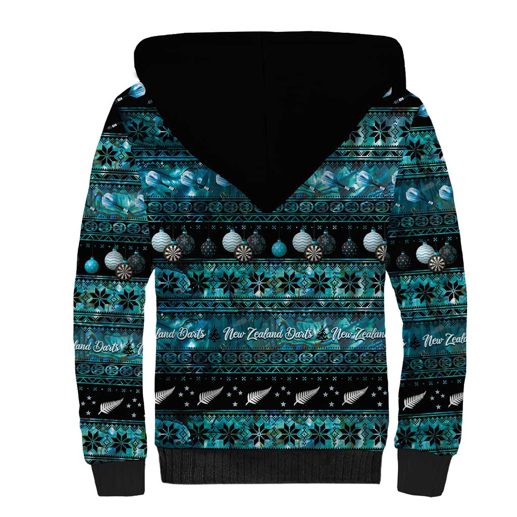 New Zealand Darts Christmas Sherpa Hoodie Merry Xmas Aotearoa Maori Paua Shell - Vibe Hoodie
