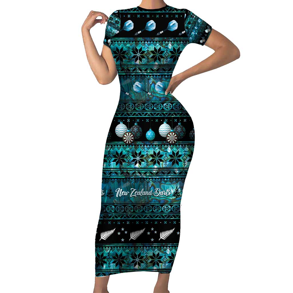 New Zealand Darts Christmas Short Sleeve Bodycon Dress Merry Xmas Aotearoa Maori Paua Shell - Vibe Hoodie