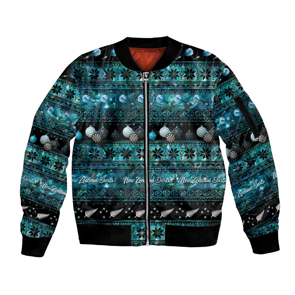 New Zealand Darts Christmas Sleeve Zip Bomber Jacket Merry Xmas Aotearoa Maori Paua Shell - Vibe Hoodie