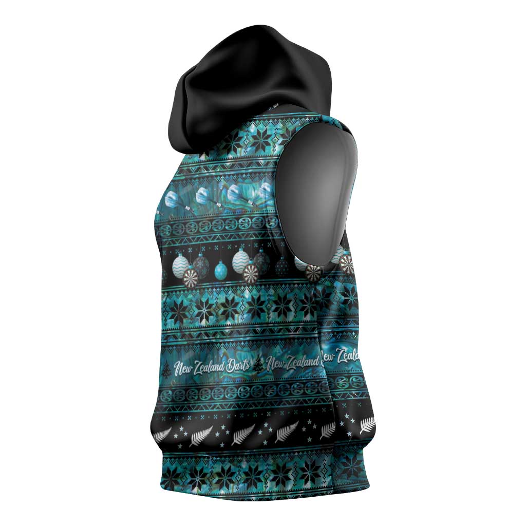 New Zealand Darts Christmas Sleeveless Hoodie Merry Xmas Aotearoa Maori Paua Shell - Vibe Hoodie