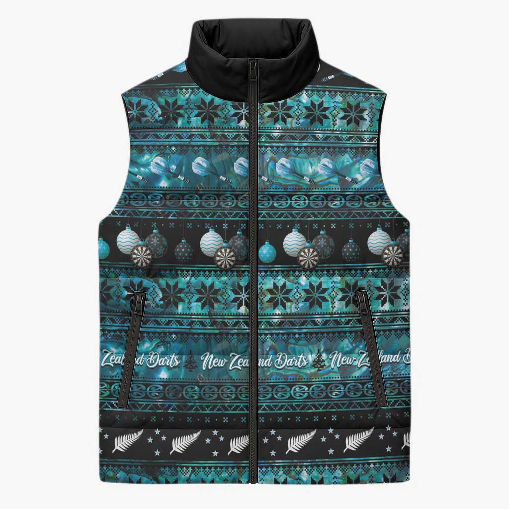 New Zealand Darts Christmas Sleeveless Puffer Jacket Merry Xmas Aotearoa Maori Paua Shell - Vibe Hoodie