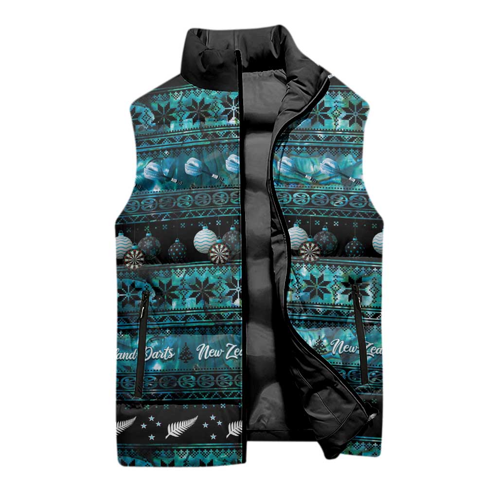 New Zealand Darts Christmas Sleeveless Puffer Jacket Merry Xmas Aotearoa Maori Paua Shell - Vibe Hoodie