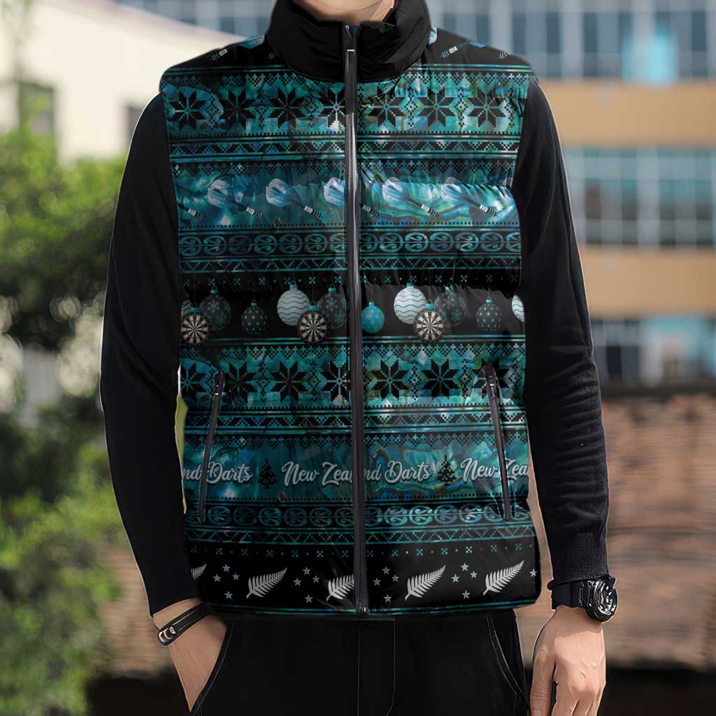New Zealand Darts Christmas Sleeveless Puffer Jacket Merry Xmas Aotearoa Maori Paua Shell - Vibe Hoodie