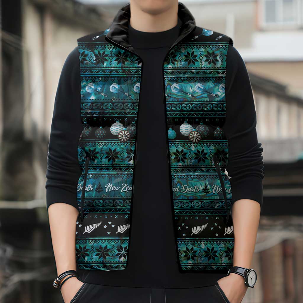 New Zealand Darts Christmas Sleeveless Puffer Jacket Merry Xmas Aotearoa Maori Paua Shell - Vibe Hoodie