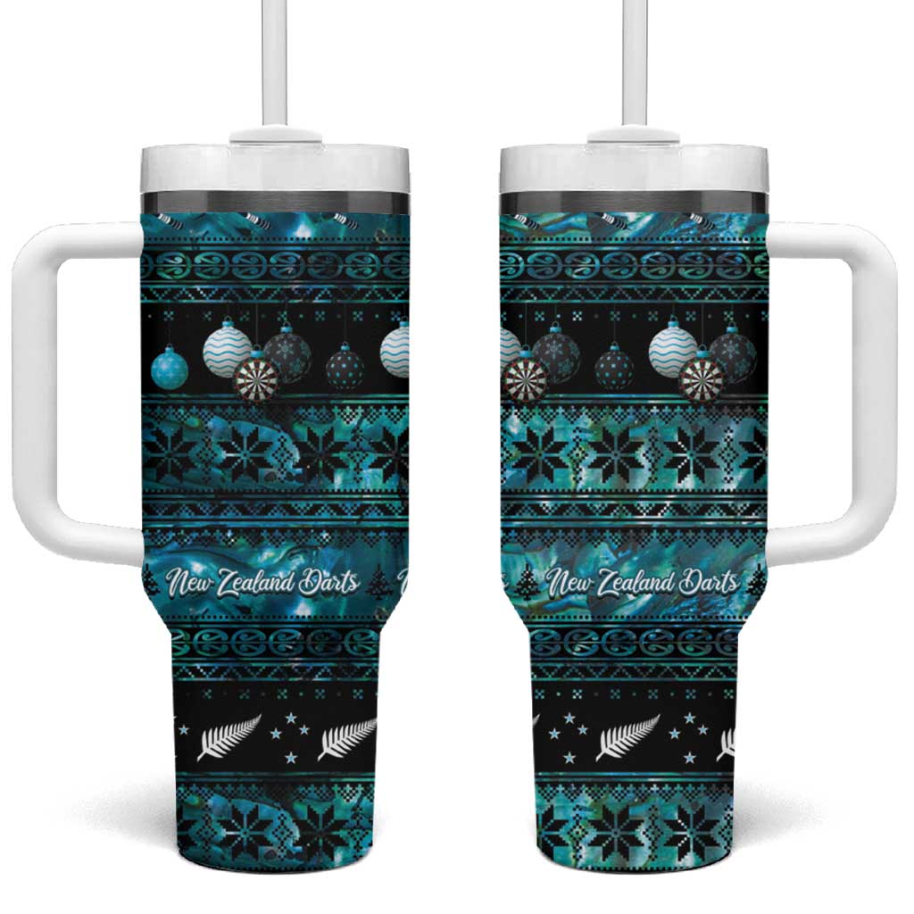 New Zealand Darts Christmas Tumbler With Handle Merry Xmas Aotearoa Maori Paua Shell - Vibe Hoodie