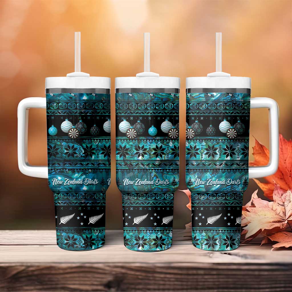 New Zealand Darts Christmas Tumbler With Handle Merry Xmas Aotearoa Maori Paua Shell - Vibe Hoodie