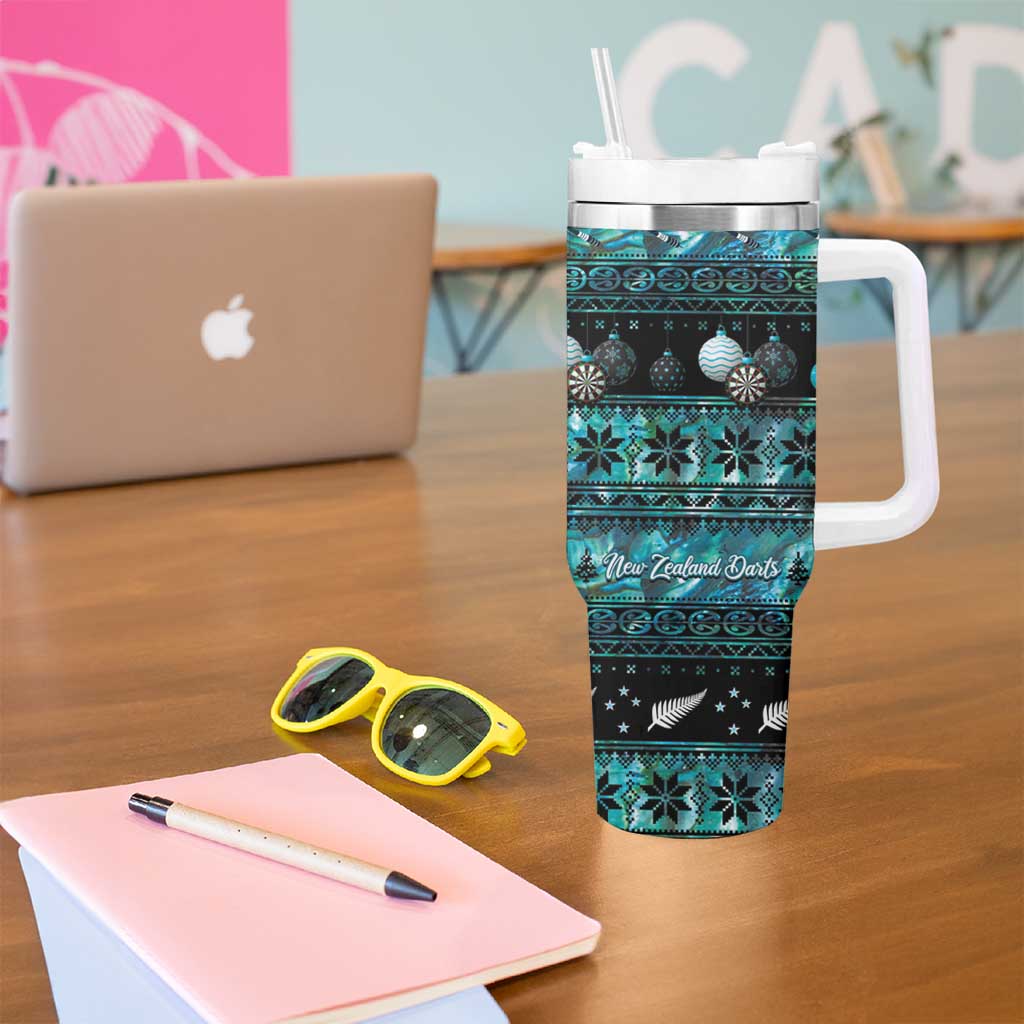 New Zealand Darts Christmas Tumbler With Handle Merry Xmas Aotearoa Maori Paua Shell - Vibe Hoodie