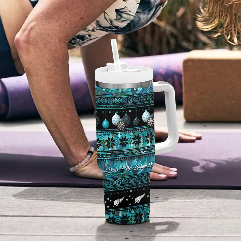 New Zealand Darts Christmas Tumbler With Handle Merry Xmas Aotearoa Maori Paua Shell - Vibe Hoodie