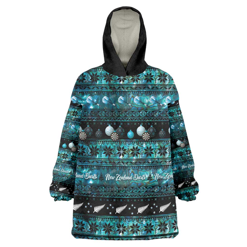 New Zealand Darts Christmas Wearable Blanket Hoodie Merry Xmas Aotearoa Maori Paua Shell - Vibe Hoodie