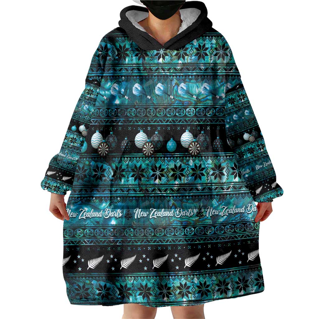 New Zealand Darts Christmas Wearable Blanket Hoodie Merry Xmas Aotearoa Maori Paua Shell - Vibe Hoodie