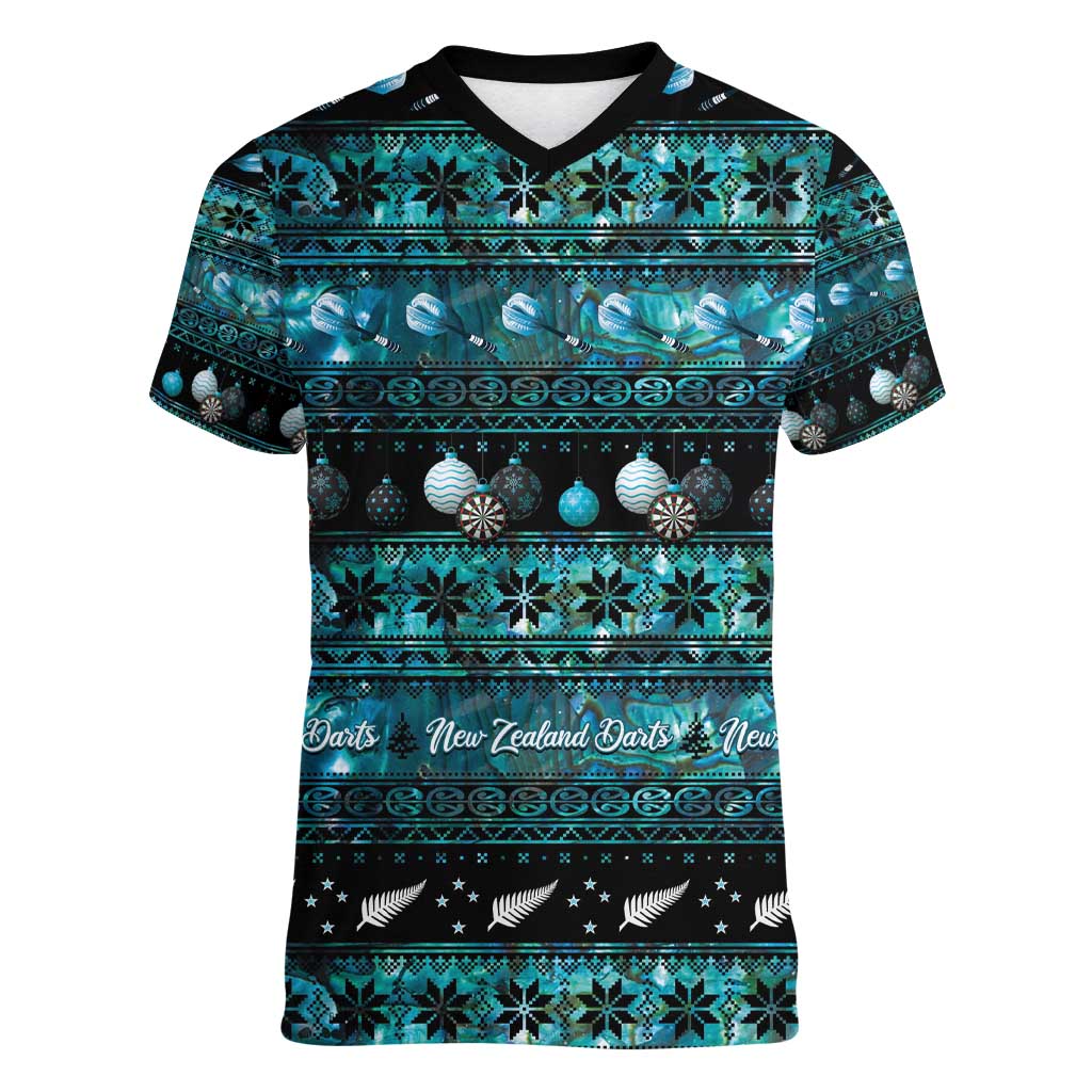 New Zealand Darts Christmas Women V-Neck T-Shirt Merry Xmas Aotearoa Maori Paua Shell - Vibe Hoodie