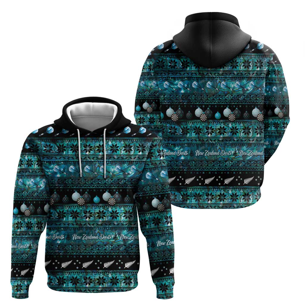 New Zealand Darts Christmas Zip Hoodie Merry Xmas Aotearoa Maori Paua Shell - Vibe Hoodie