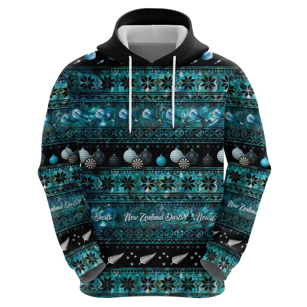 New Zealand Darts Christmas Zip Hoodie Merry Xmas Aotearoa Maori Paua Shell - Vibe Hoodie