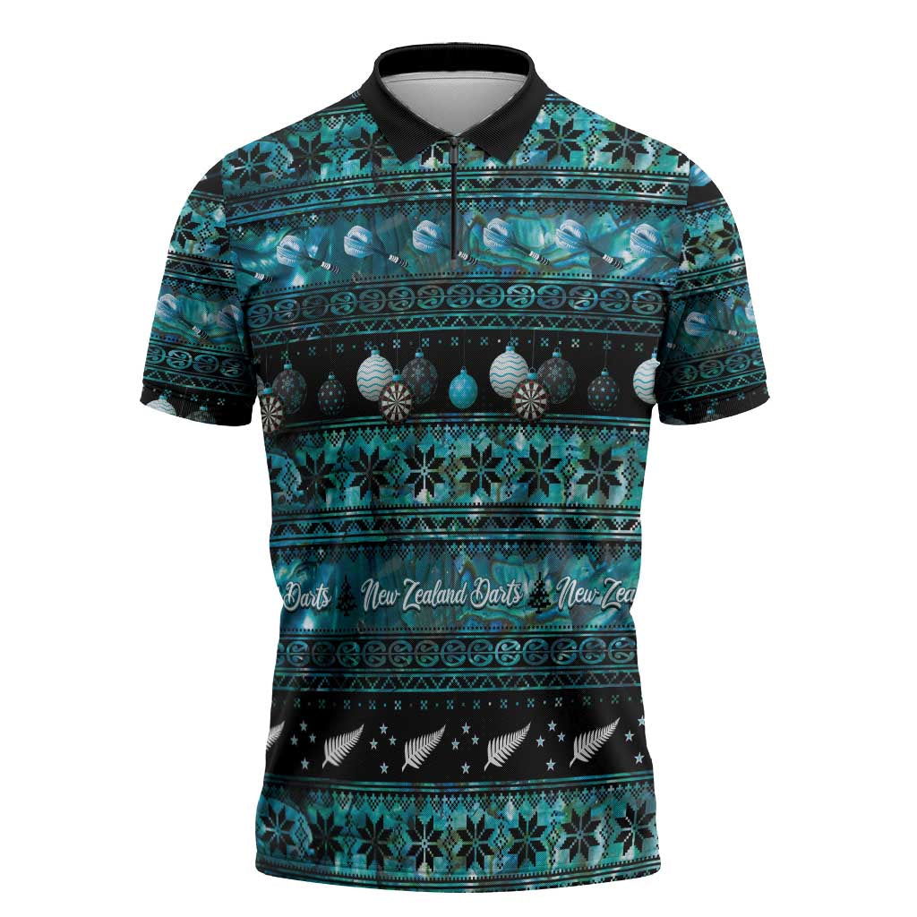 New Zealand Darts Christmas Zipper Polo Shirt Merry Xmas Aotearoa Maori Paua Shell - Vibe Hoodie