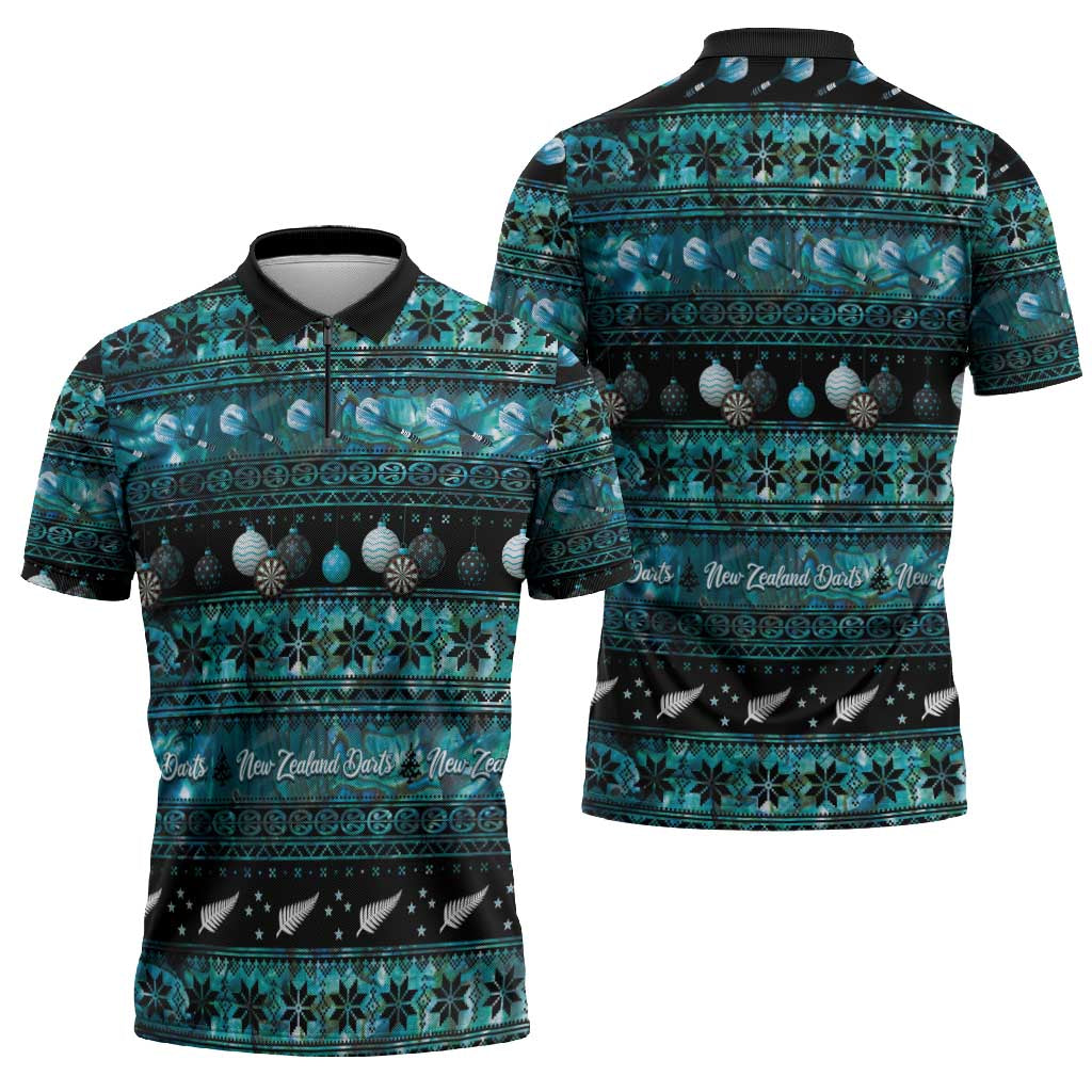 New Zealand Darts Christmas Zipper Polo Shirt Merry Xmas Aotearoa Maori Paua Shell - Vibe Hoodie