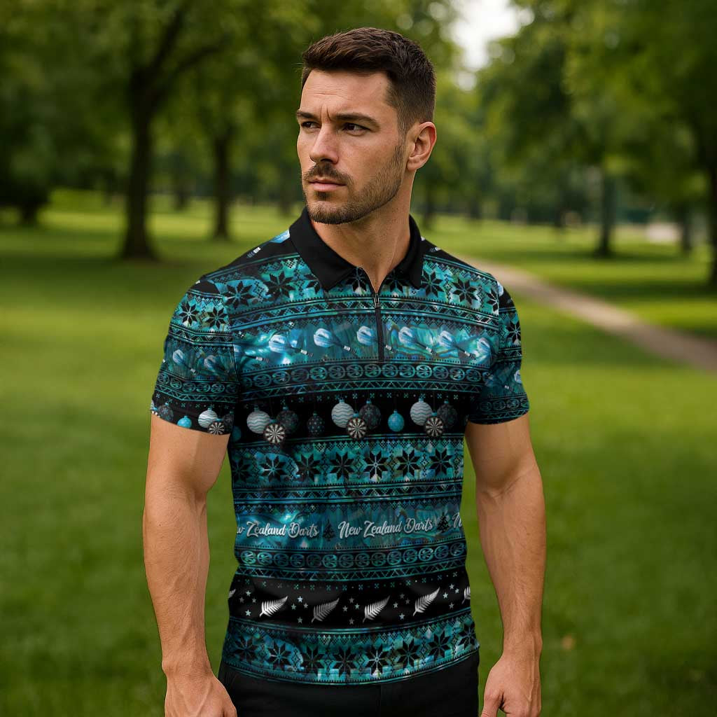 New Zealand Darts Christmas Zipper Polo Shirt Merry Xmas Aotearoa Maori Paua Shell - Vibe Hoodie