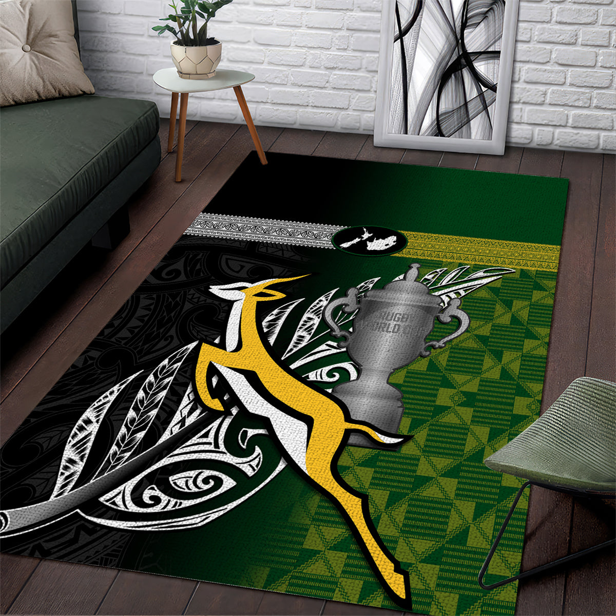 New Zealand and South Africa Rugby Area Rug 2023 World Cup Final All Black Springboks Together - Vibe Hoodie Shop