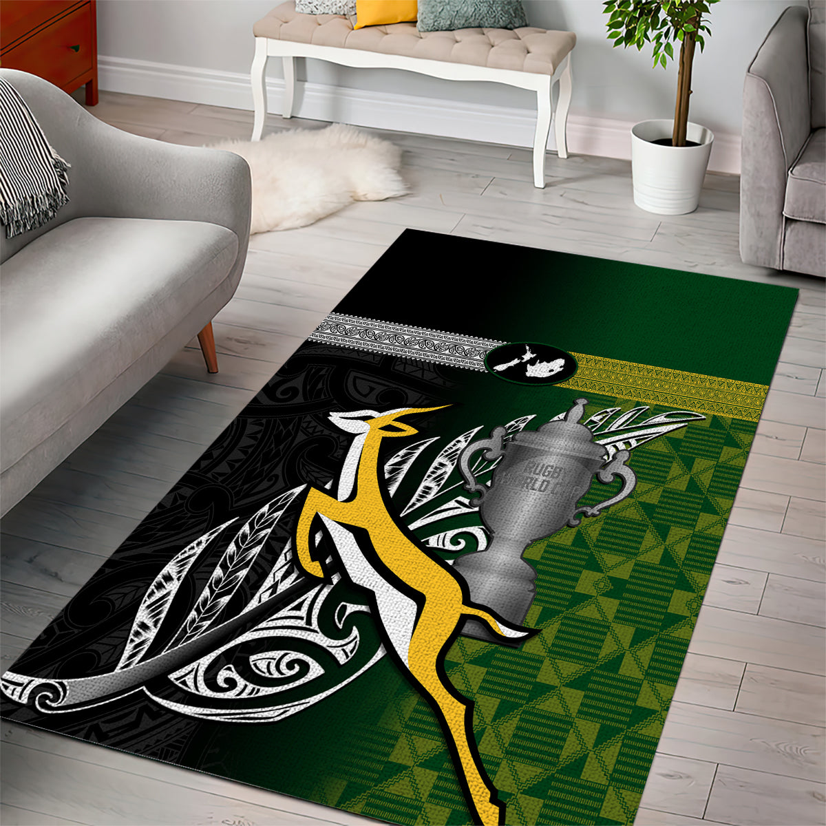 New Zealand and South Africa Rugby Area Rug 2023 World Cup Final All Black Springboks Together - Vibe Hoodie Shop