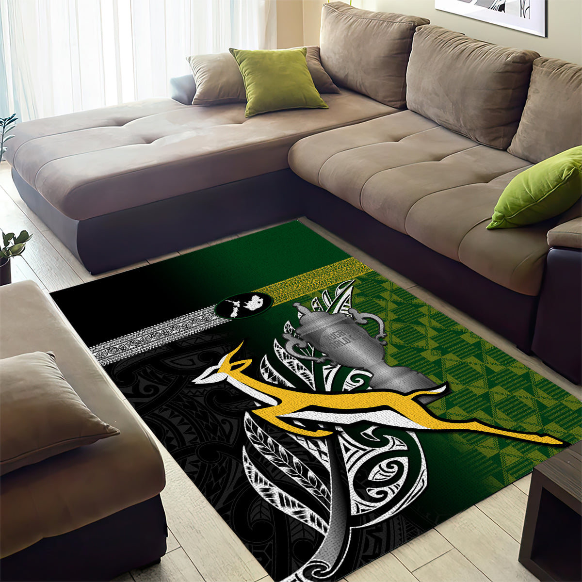 New Zealand and South Africa Rugby Area Rug 2023 World Cup Final All Black Springboks Together - Vibe Hoodie Shop