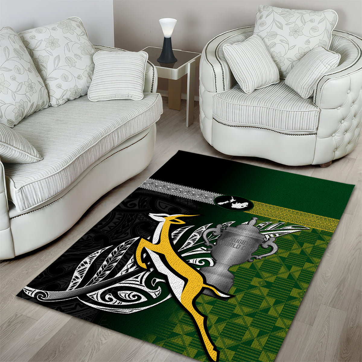 New Zealand and South Africa Rugby Area Rug 2023 World Cup Final All Black Springboks Together - Vibe Hoodie Shop