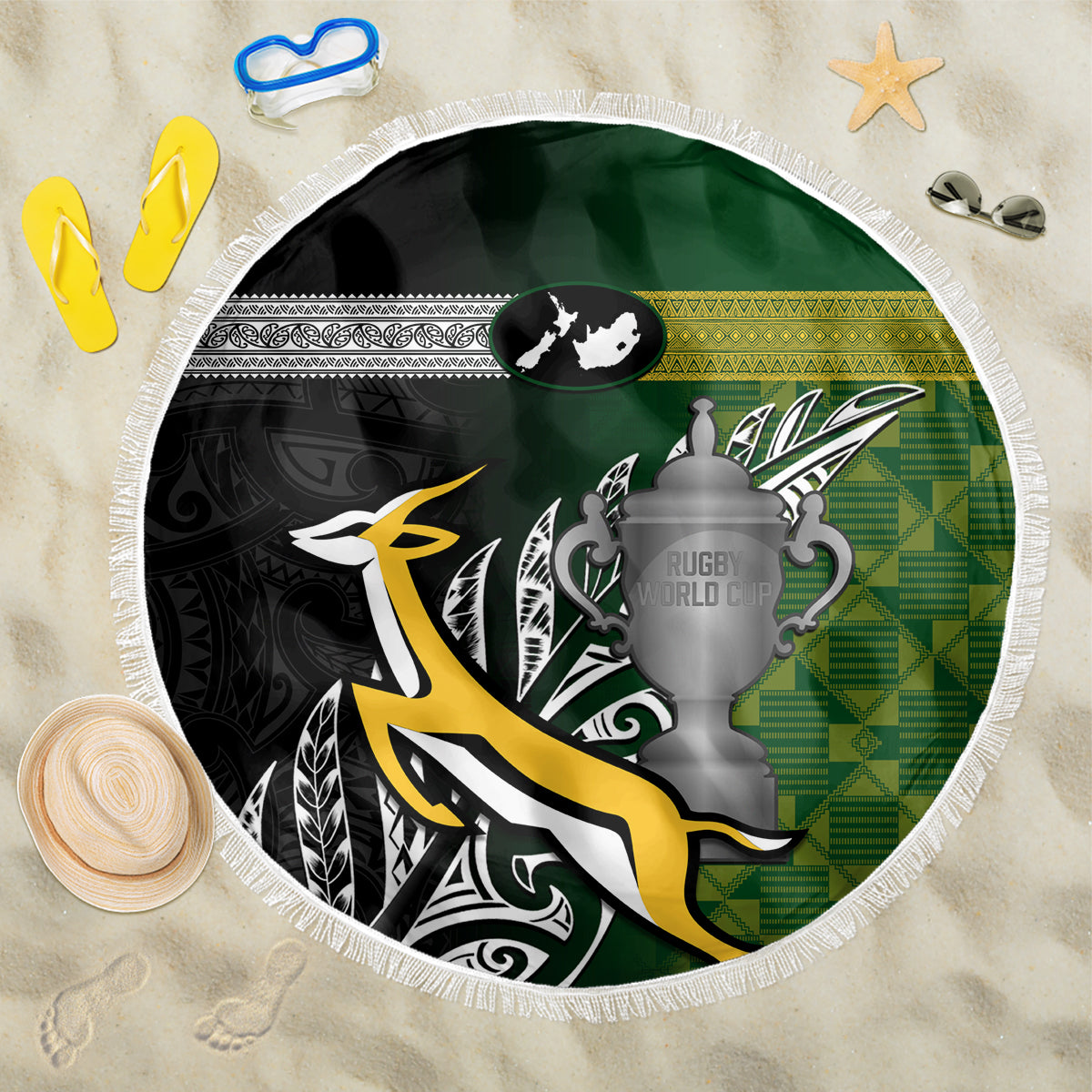 personalised-new-zealand-and-south-africa-rugby-beach-blanket-2023-world-cup-final-all-black-springboks-together