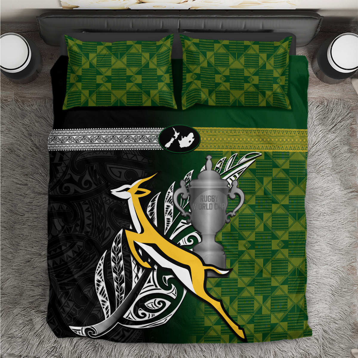 New Zealand and South Africa Rugby Bedding Set 2023 World Cup Final All Black Springboks Together - Vibe Hoodie Shop