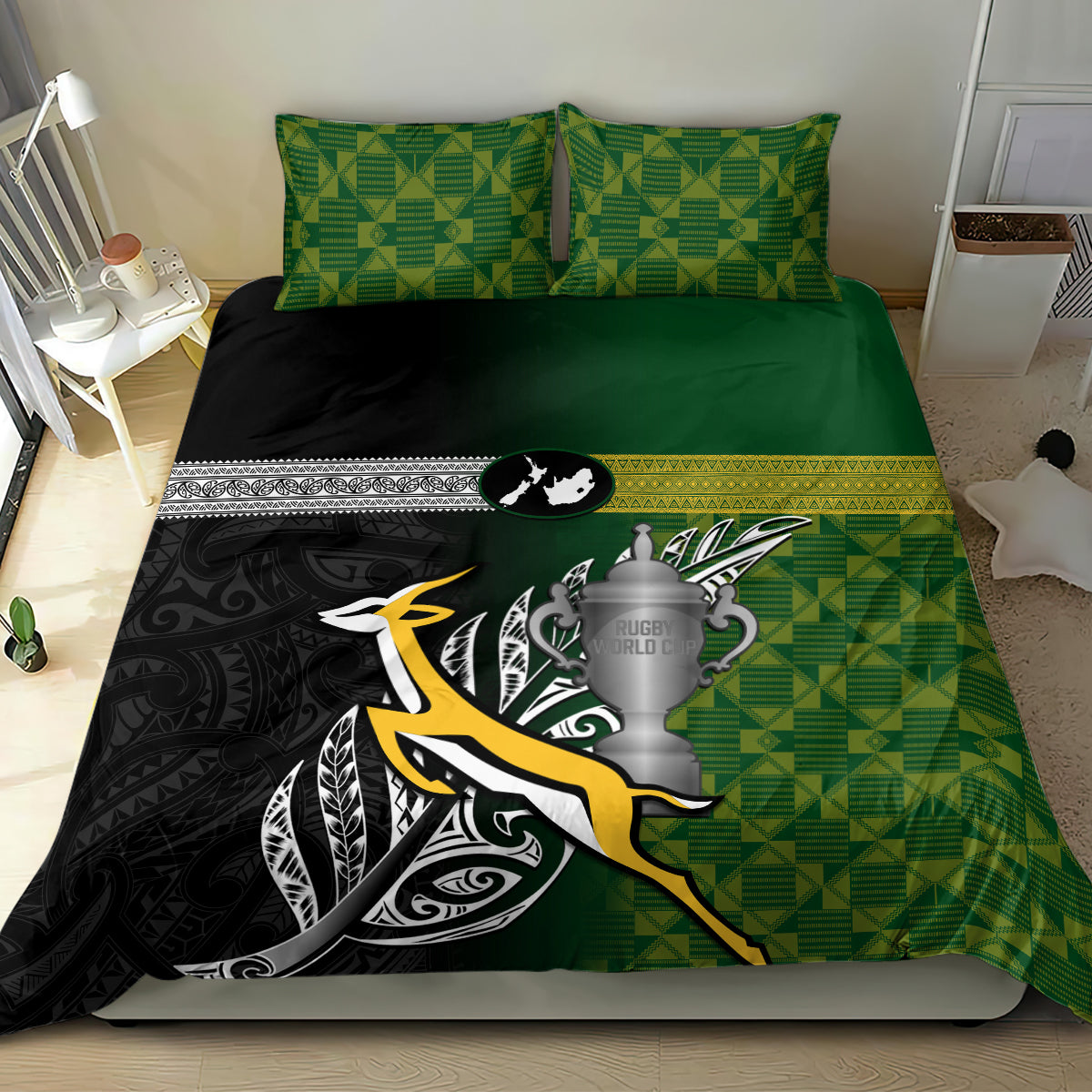 New Zealand and South Africa Rugby Bedding Set 2023 World Cup Final All Black Springboks Together - Vibe Hoodie Shop