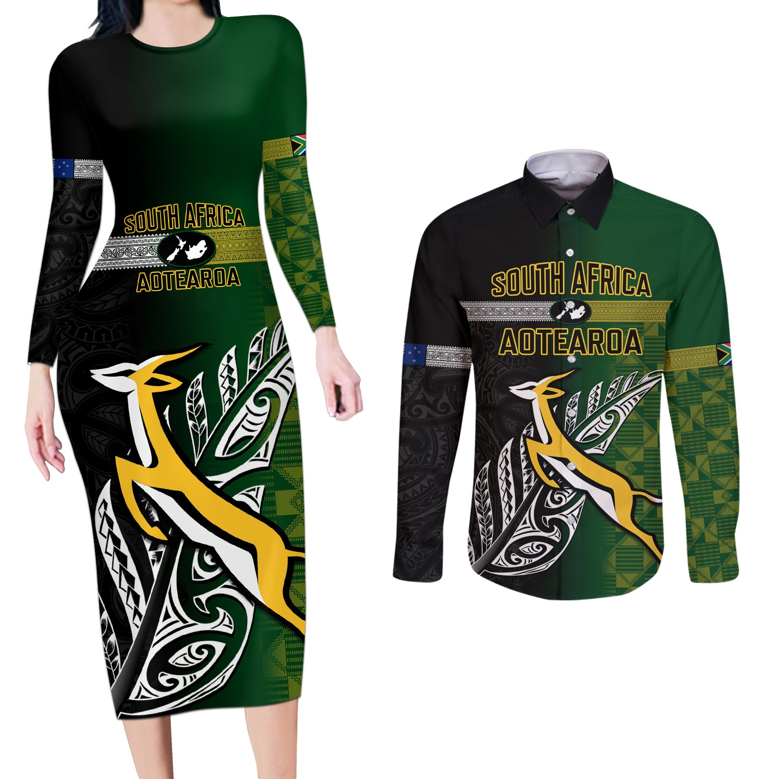 personalised-new-zealand-and-south-africa-rugby-couples-matching-long-sleeve-bodycon-dress-and-long-sleeve-button-shirt-2023-world-cup-final-all-black-springboks-together