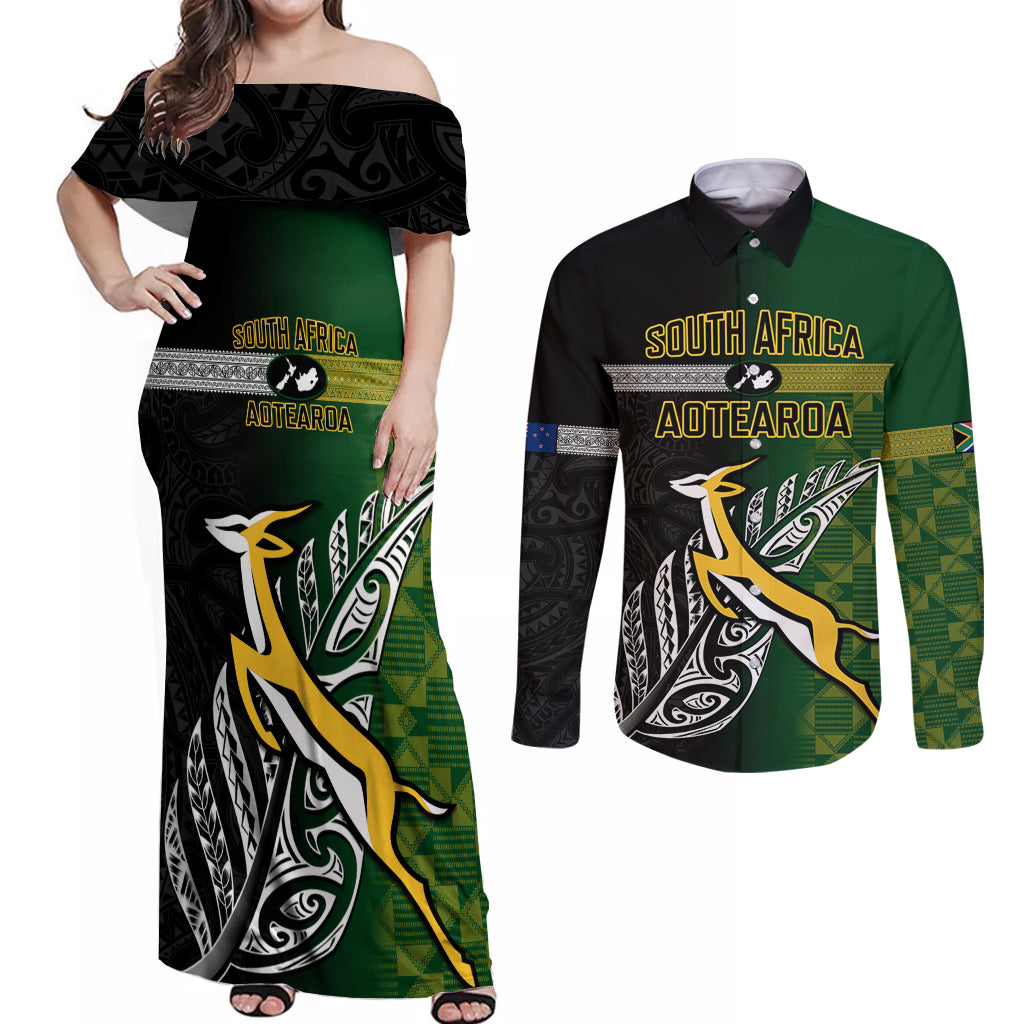 personalised-new-zealand-and-south-africa-rugby-couples-matching-off-shoulder-maxi-dress-and-long-sleeve-button-shirt-2023-world-cup-final-all-black-springboks-together