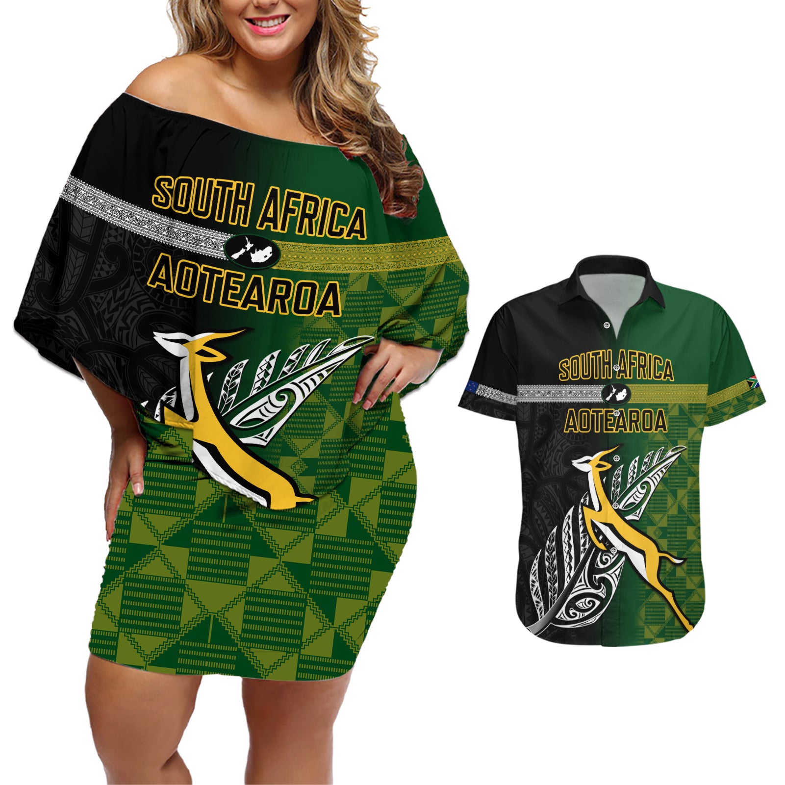 personalised-new-zealand-and-south-africa-rugby-couples-matching-off-shoulder-short-dress-and-hawaiian-shirt-2023-world-cup-final-all-black-springboks-together
