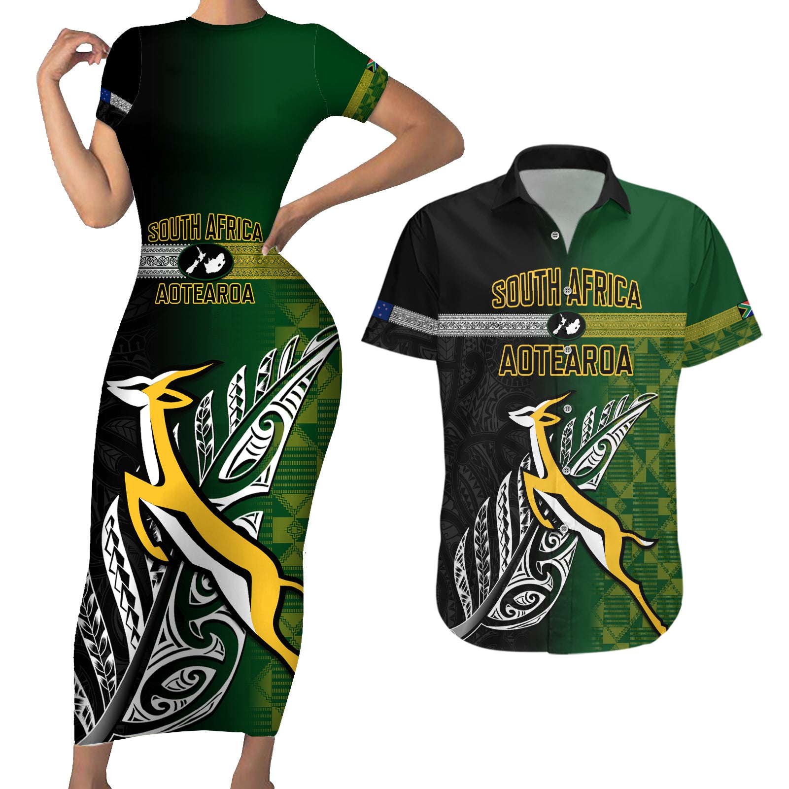personalised-new-zealand-and-south-africa-rugby-couples-matching-short-sleeve-bodycon-dress-and-hawaiian-shirt-2023-world-cup-final-all-black-springboks-together