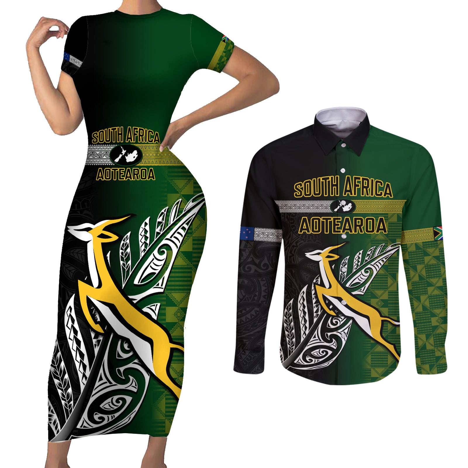 personalised-new-zealand-and-south-africa-rugby-couples-matching-short-sleeve-bodycon-dress-and-long-sleeve-button-shirt-2023-world-cup-final-all-black-springboks-together