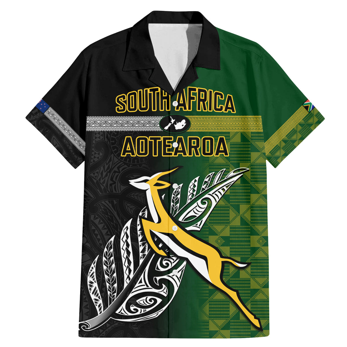 personalised-new-zealand-and-south-africa-rugby-family-matching-mermaid-dress-and-hawaiian-shirt-2023-world-cup-final-all-black-springboks-together