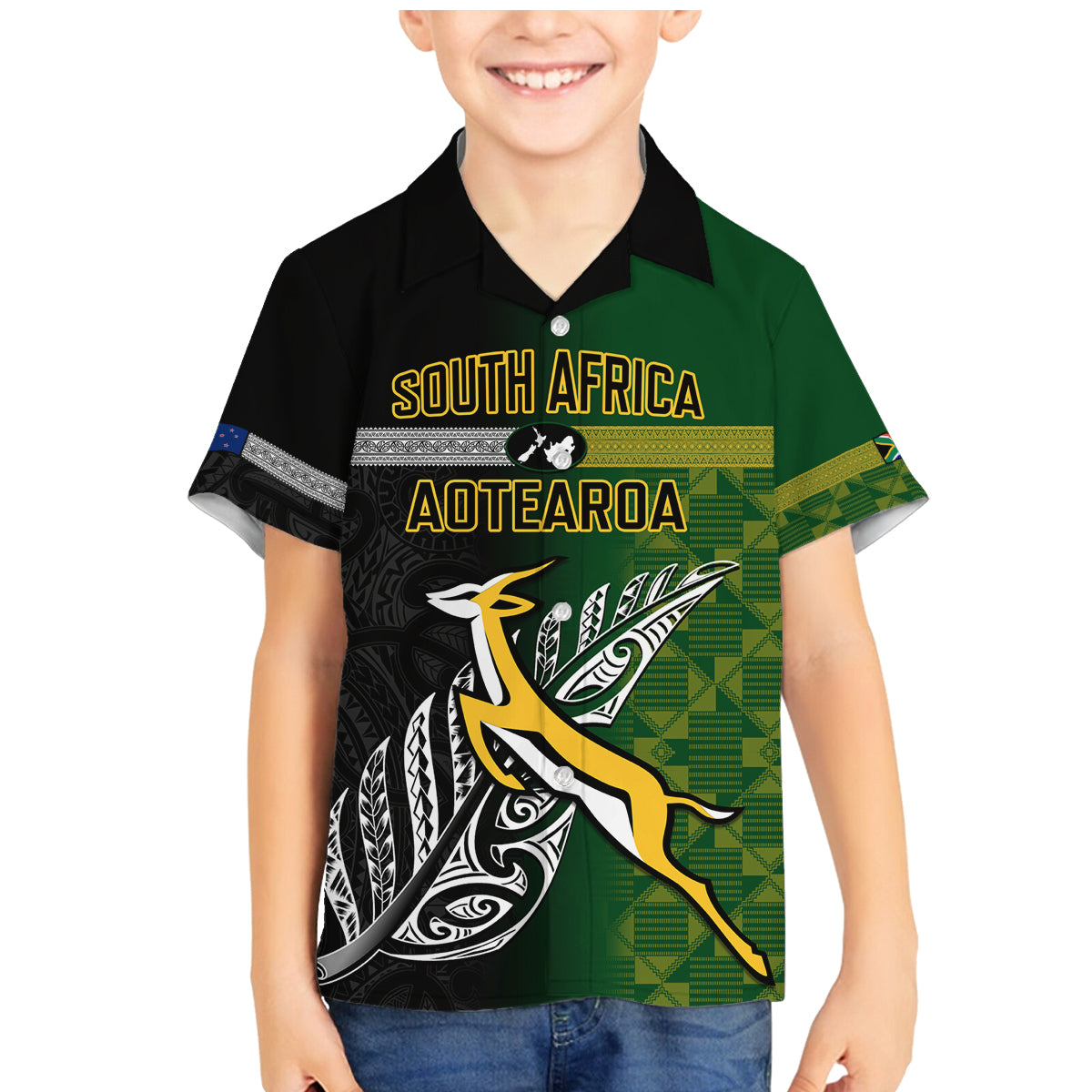 personalised-new-zealand-and-south-africa-rugby-family-matching-mermaid-dress-and-hawaiian-shirt-2023-world-cup-final-all-black-springboks-together