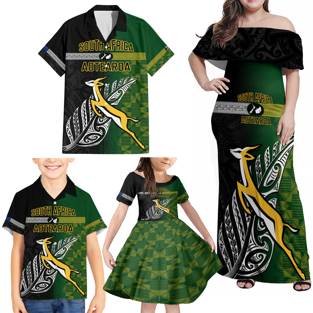 personalised-new-zealand-and-south-africa-rugby-family-matching-off-shoulder-maxi-dress-and-hawaiian-shirt-2023-world-cup-final-all-black-springboks-together