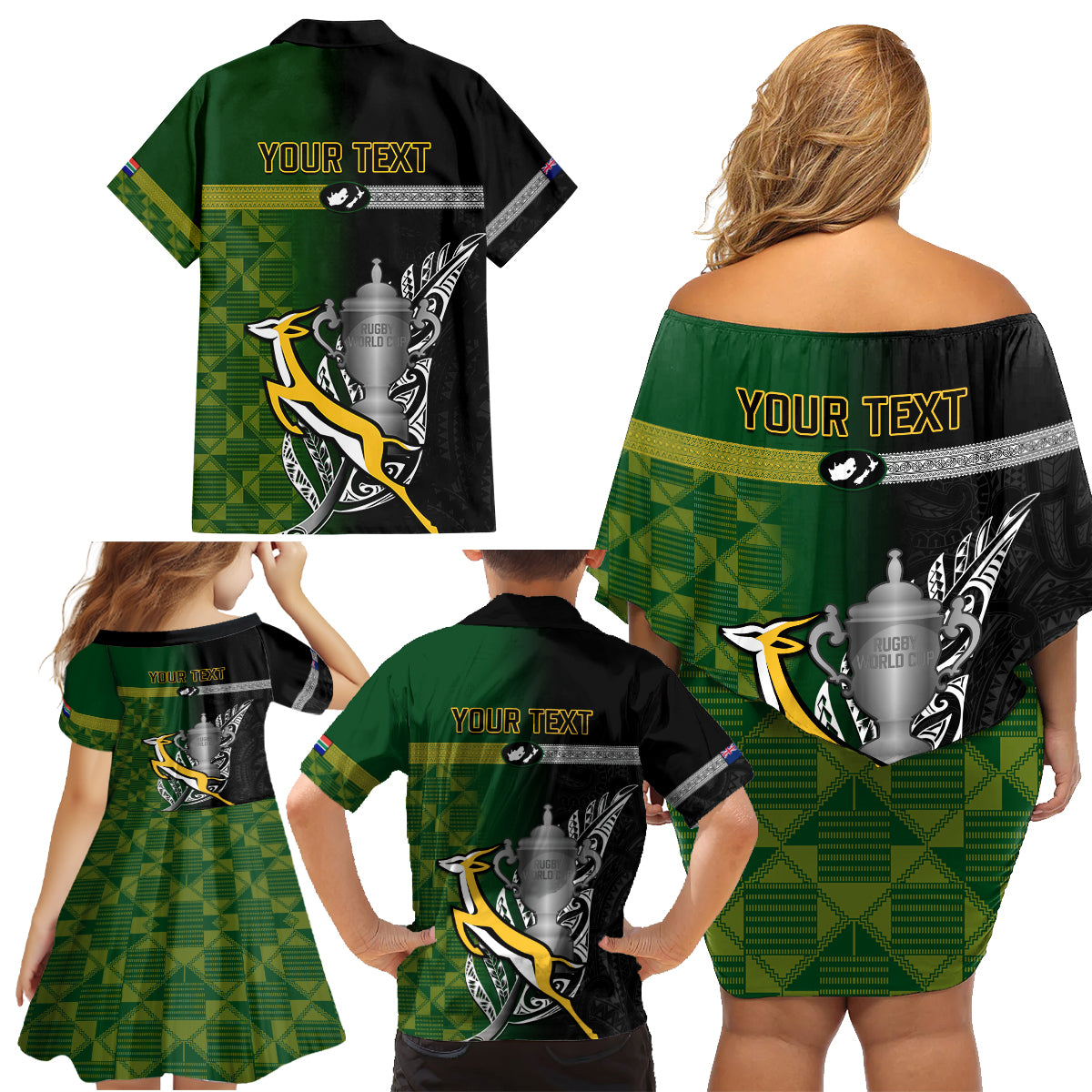 personalised-new-zealand-and-south-africa-rugby-family-matching-off-shoulder-short-dress-and-hawaiian-shirt-2023-world-cup-final-all-black-springboks-together