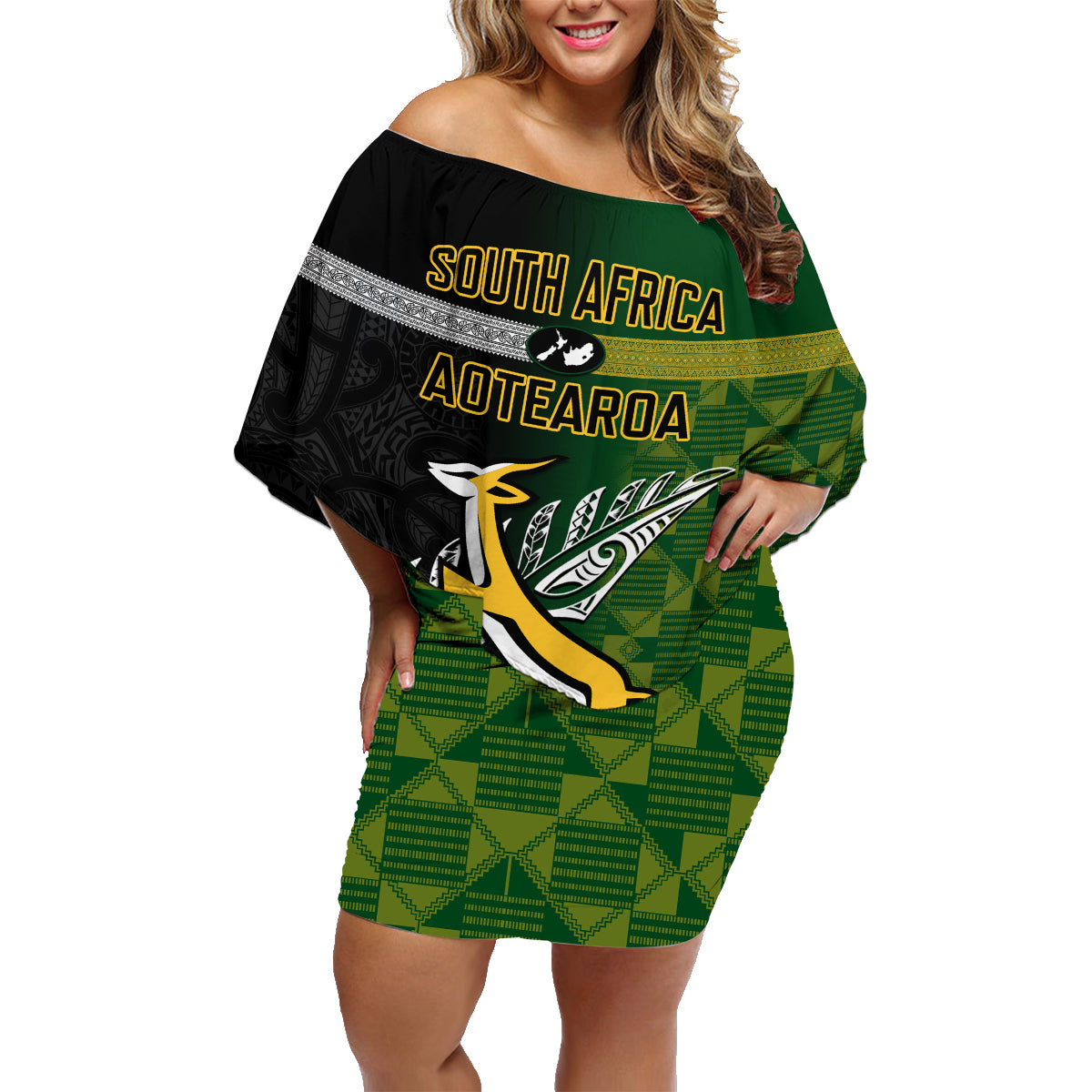 personalised-new-zealand-and-south-africa-rugby-family-matching-off-shoulder-short-dress-and-hawaiian-shirt-2023-world-cup-final-all-black-springboks-together