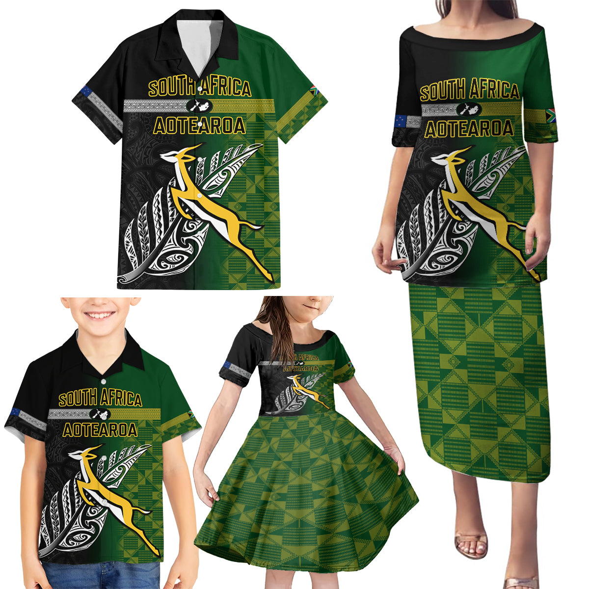 personalised-new-zealand-and-south-africa-rugby-family-matching-puletasi-dress-and-hawaiian-shirt-2023-world-cup-final-all-black-springboks-together