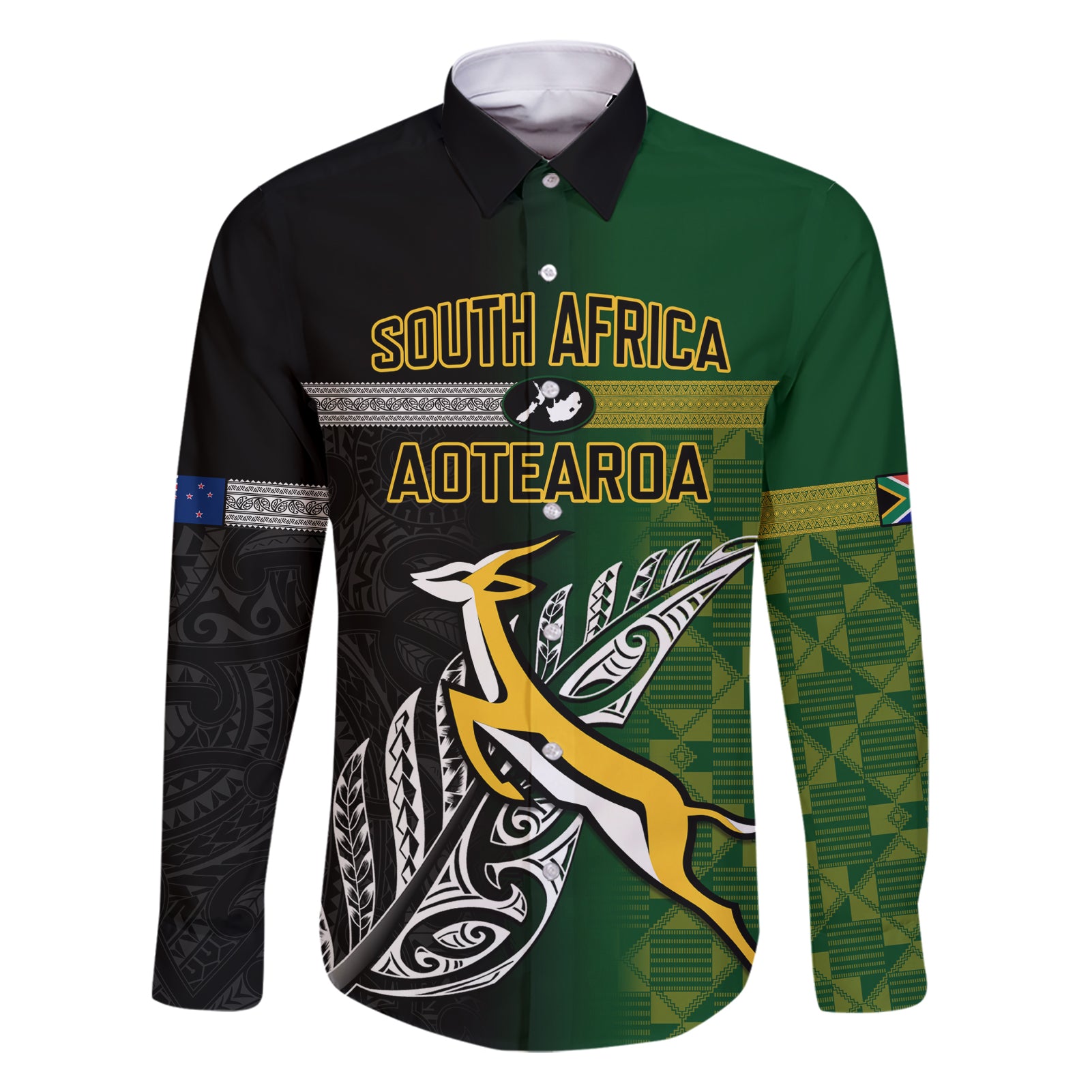 personalised-new-zealand-and-south-africa-rugby-family-matching-short-sleeve-bodycon-dress-and-hawaiian-shirt-2023-world-cup-final-all-black-springboks-together
