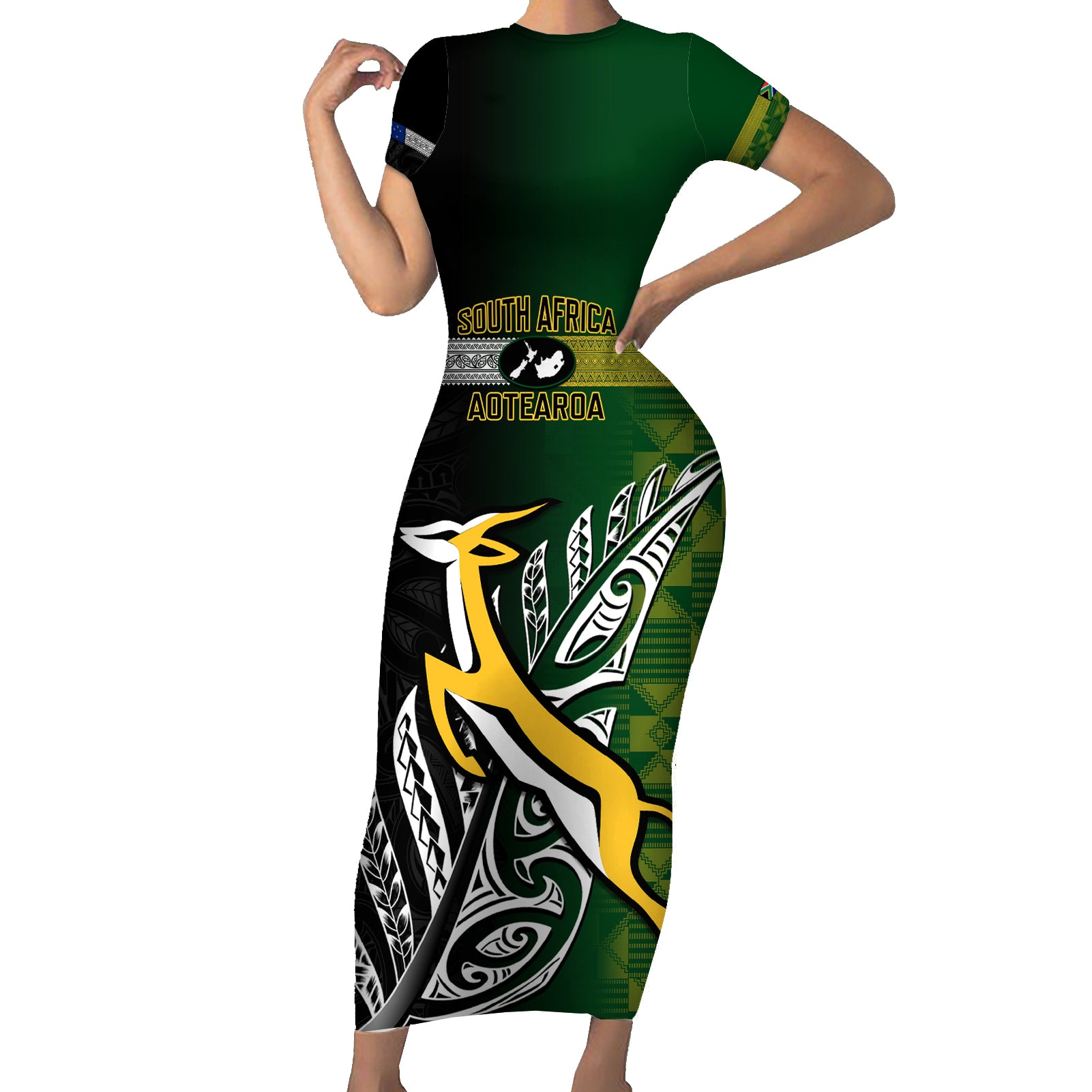 personalised-new-zealand-and-south-africa-rugby-family-matching-short-sleeve-bodycon-dress-and-hawaiian-shirt-2023-world-cup-final-all-black-springboks-together