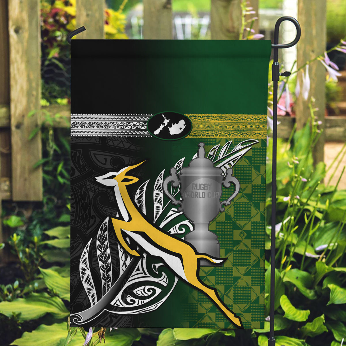 New Zealand and South Africa Rugby Garden Flag 2023 World Cup Final All Black Springboks Together - Vibe Hoodie Shop