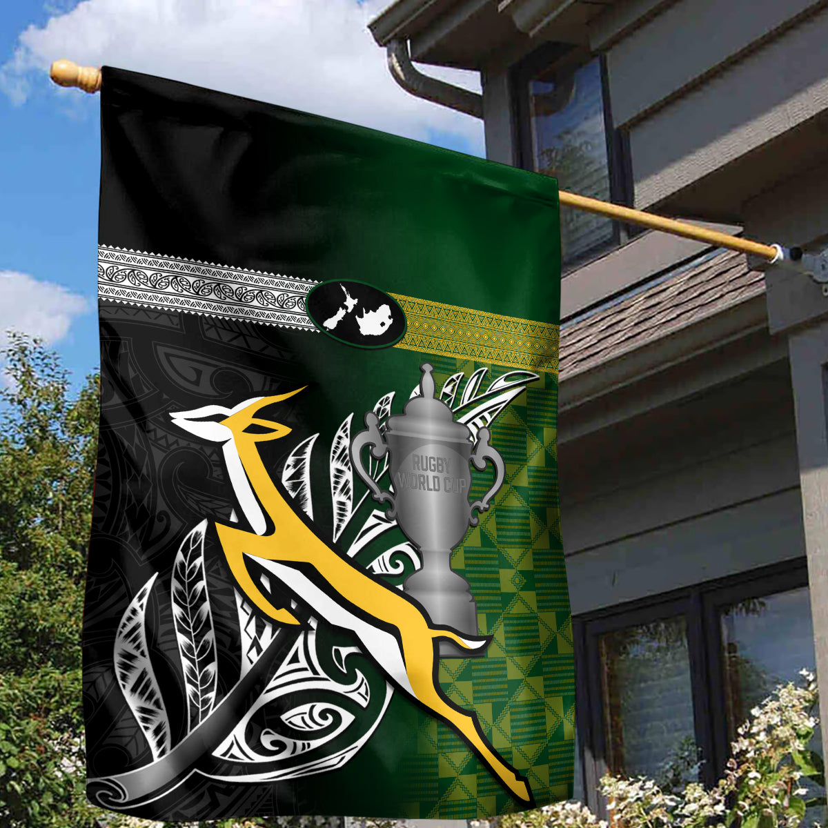 New Zealand and South Africa Rugby Garden Flag 2023 World Cup Final All Black Springboks Together - Vibe Hoodie Shop